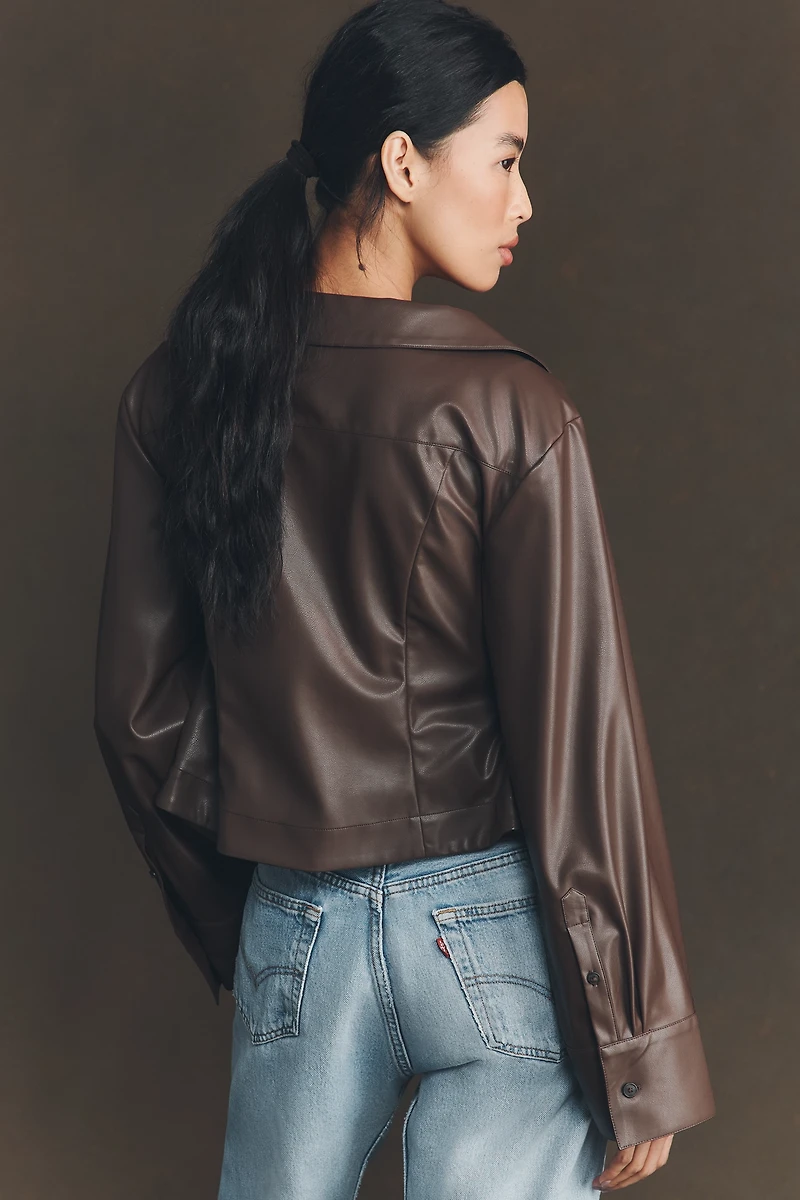 Maeve Faux-Leather Wrap Top