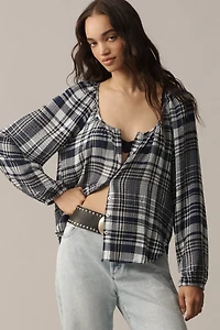 Pilcro Scoop-Neck Plaid Shirt