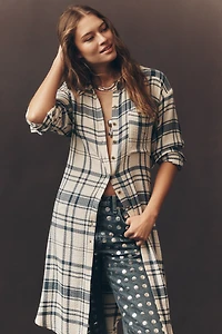 Pilcro Long-Line Button-Front Plaid Shirt