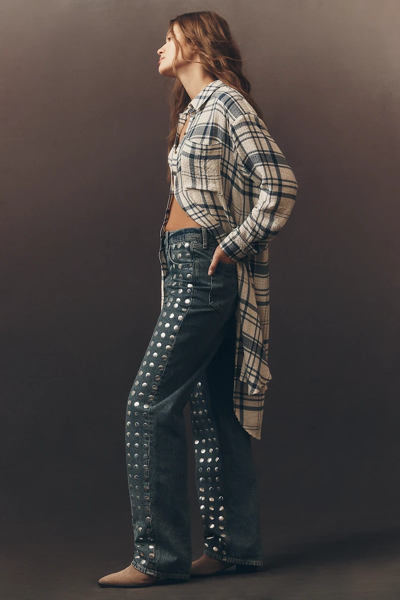 Pilcro Long-Line Button-Front Plaid Shirt