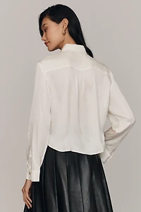 Maeve Silky Long-Sleeve Pleated Blouse