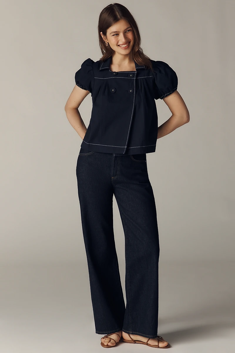 Maeve Puff Sleeve Double-Breasted Top