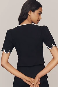 Maeve Scoop-Neck Lace-Trim Blouse