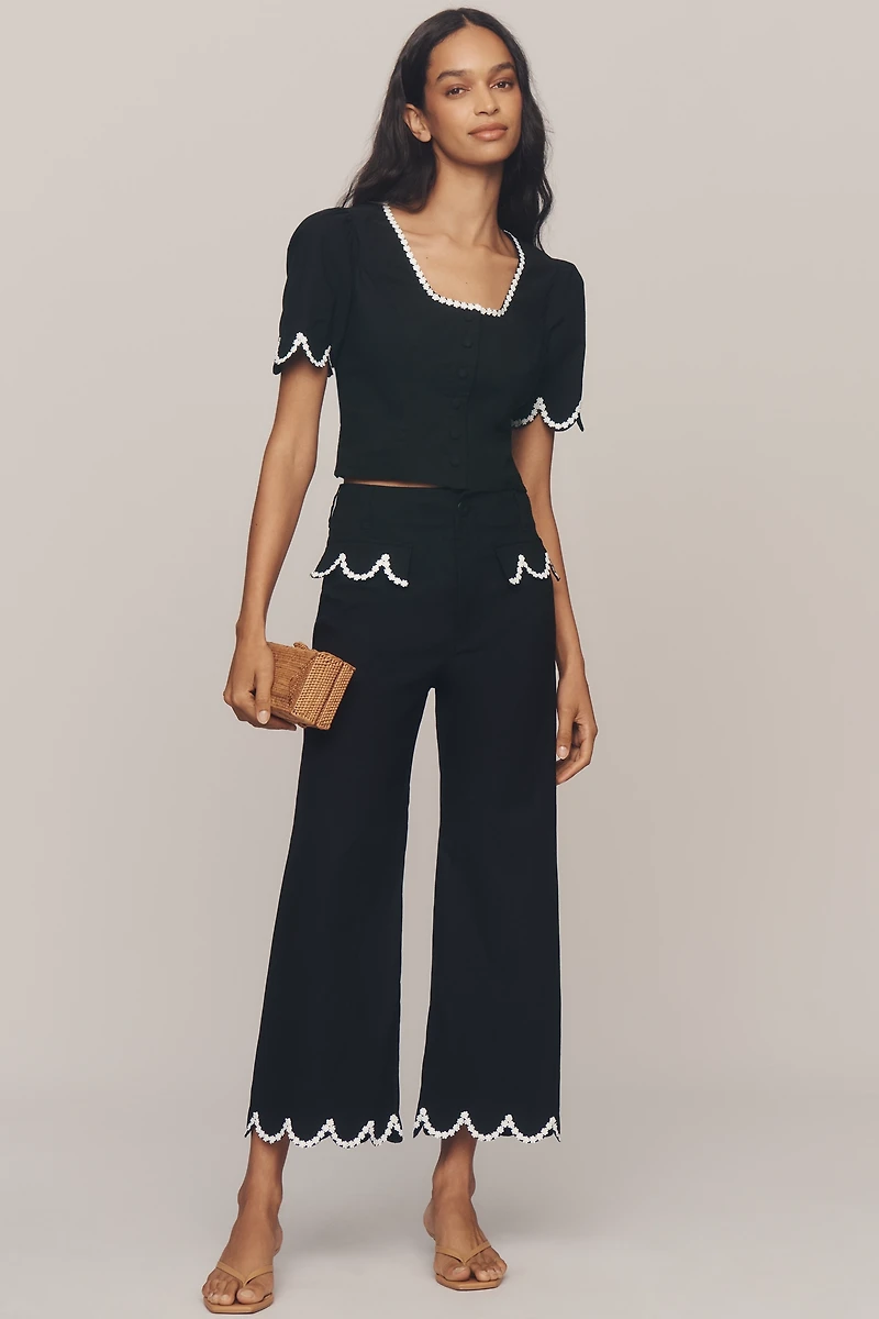 Maeve Scoop-Neck Lace-Trim Blouse