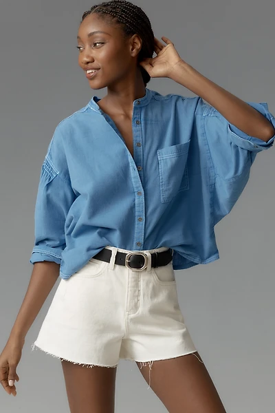 Pilcro Cotton Linen Batwing Buttondown Blouse