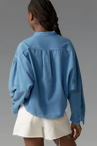 Pilcro Cotton Linen Batwing Buttondown Blouse