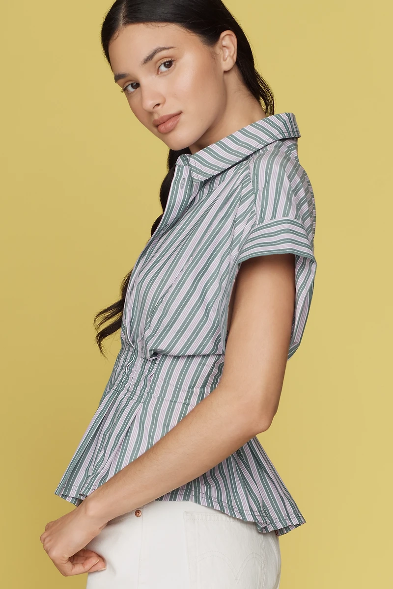 The Bobbie Short-Sleeve Fitted-Waist Blouse by Pilcro