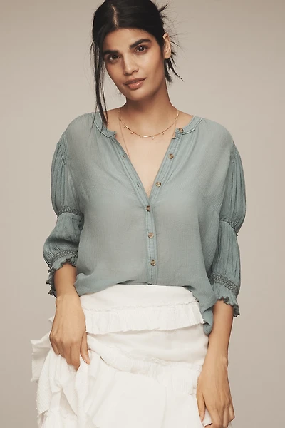 Pilcro Gauzy Bubble Sleeve Buttondown Top