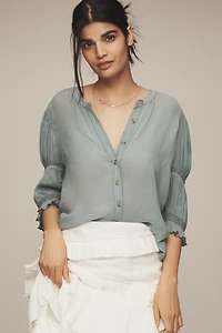 Pilcro Gauzy Bubble Sleeve Buttondown Top