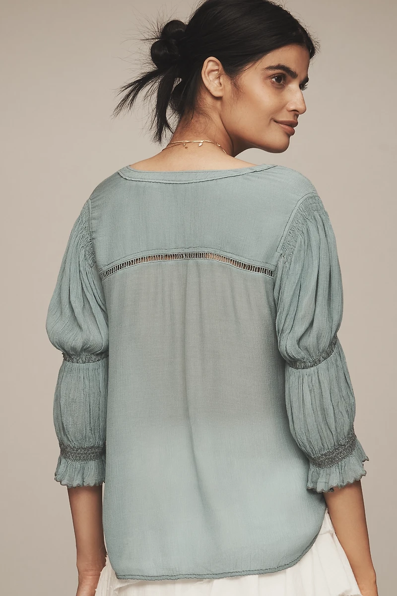 Pilcro Gauzy Bubble Sleeve Buttondown Top