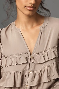 Pilcro Long-Sleeve Ruffle Swing Blouse