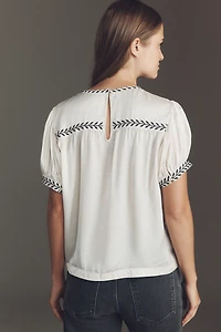By Anthropologie Puff-Sleeve Embroidered Top
