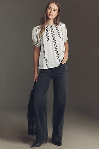 By Anthropologie Puff-Sleeve Embroidered Top