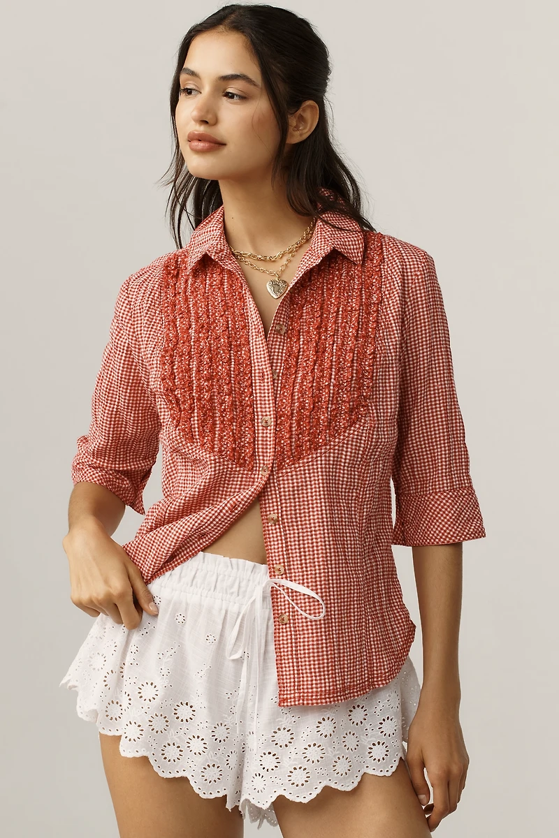 Pilcro Pintuck Half-Sleeve Buttondown Shirt