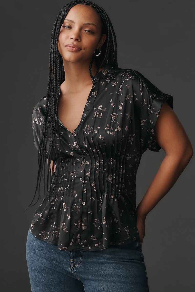 Pilcro Silky Pleated Waisted Blouse