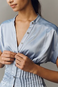 Linden Silken Pleated Waisted Blouse by Pilcro