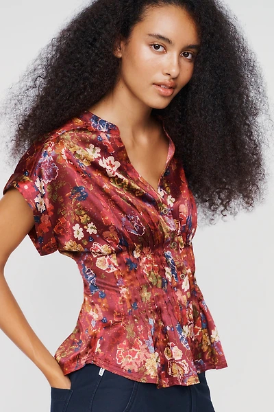 Linden Silken Pleated Waisted Blouse by Pilcro