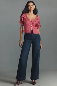 By Anthropologie Puff-Sleeve Ruffle Buttondown Top