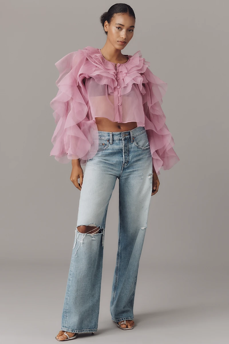 Maeve Organza Ruffled Sheer Top