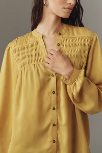 Pilcro Silky Smocked Buttondown Shirt