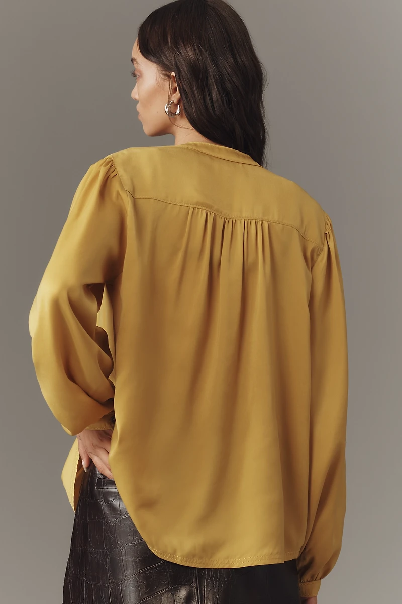 Pilcro Silky Smocked Buttondown Shirt