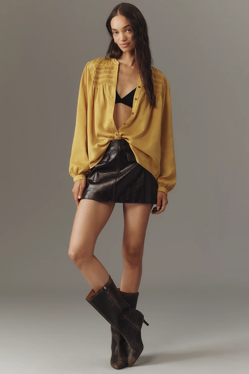 Pilcro Silky Smocked Buttondown Shirt