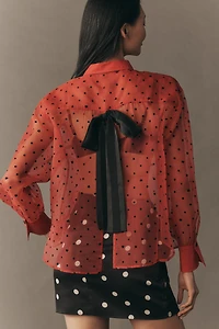 Maeve Sheer Organza Long-Sleeve Buttondown Shirt
