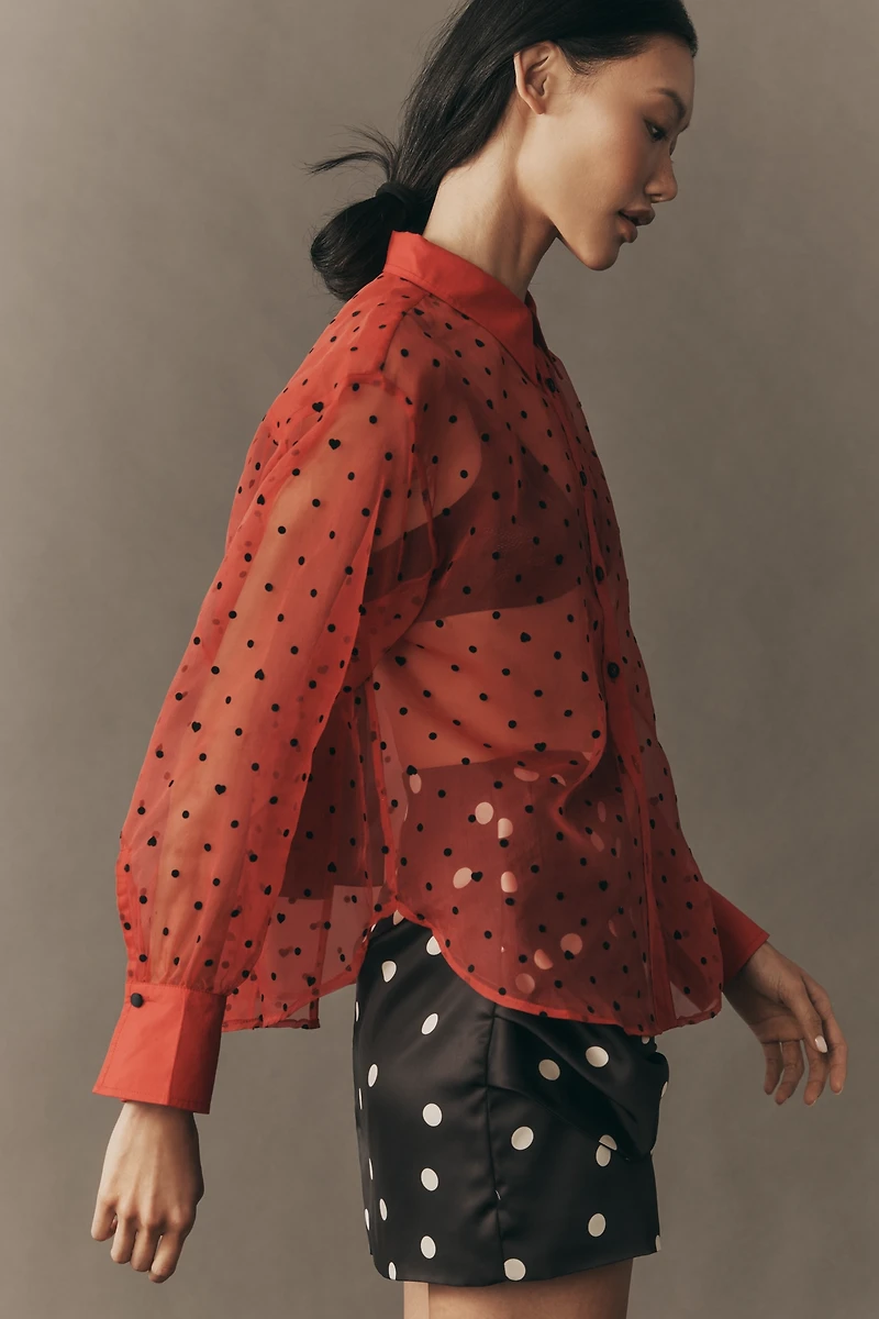 Maeve Sheer Organza Long-Sleeve Buttondown Shirt