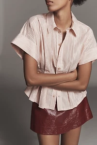 The Bobbie Short-Sleeve Fitted-Waist Lurex Stripe Blouse by Pilcro