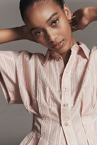 The Bobbie Short-Sleeve Fitted-Waist Lurex Stripe Blouse by Pilcro