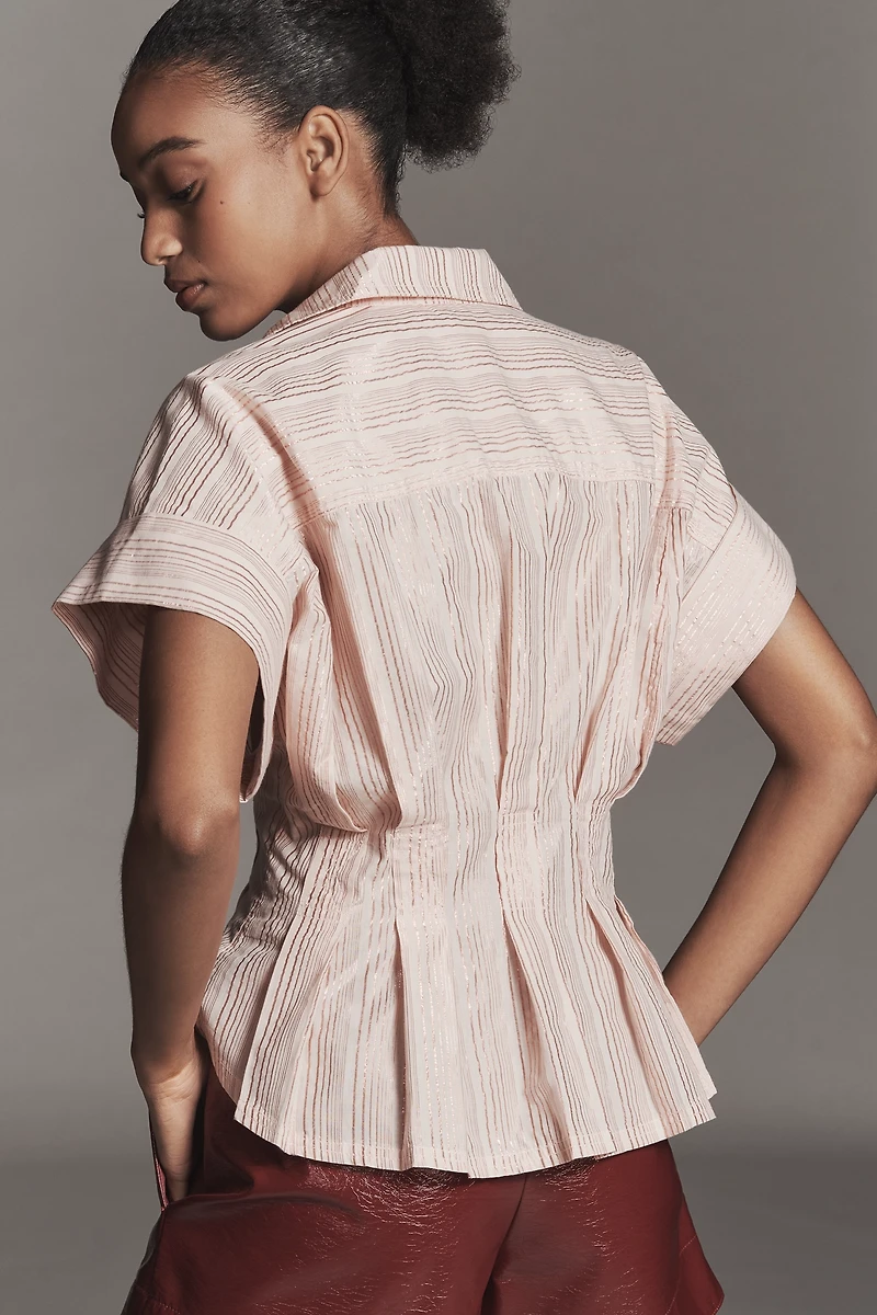 The Bobbie Short-Sleeve Fitted-Waist Lurex Stripe Blouse by Pilcro