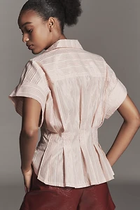The Bobbie Short-Sleeve Fitted-Waist Lurex Stripe Blouse by Pilcro