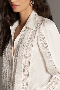By Anthropologie Lace Mix Buttondown Blouse