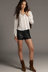 By Anthropologie Lace Mix Buttondown Blouse