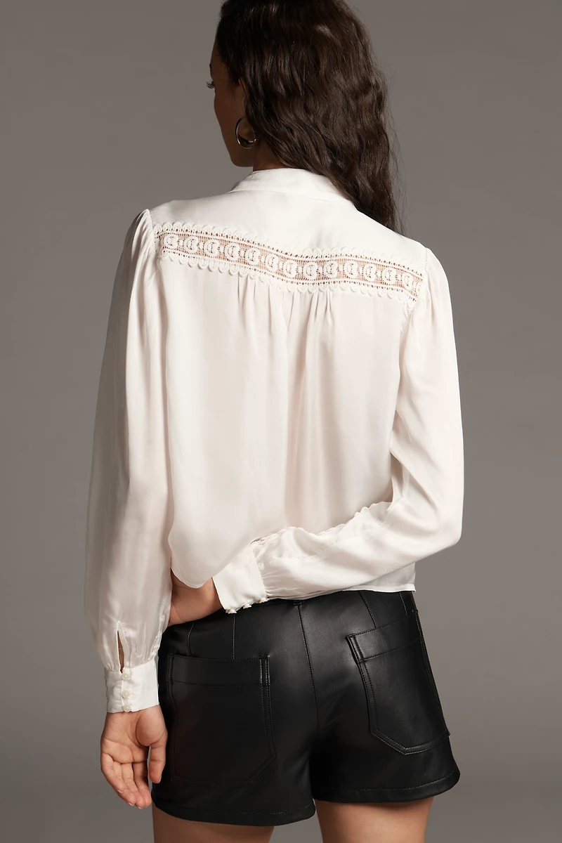 By Anthropologie Lace Mix Buttondown Blouse