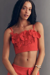 Maeve 100% Cotton Floral Appliqué Crop Top
