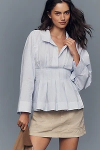 Maeve Long-Sleeve Waisted V-Neck Top