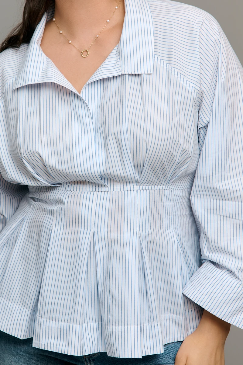 Maeve Long-Sleeve Waisted V-Neck Top