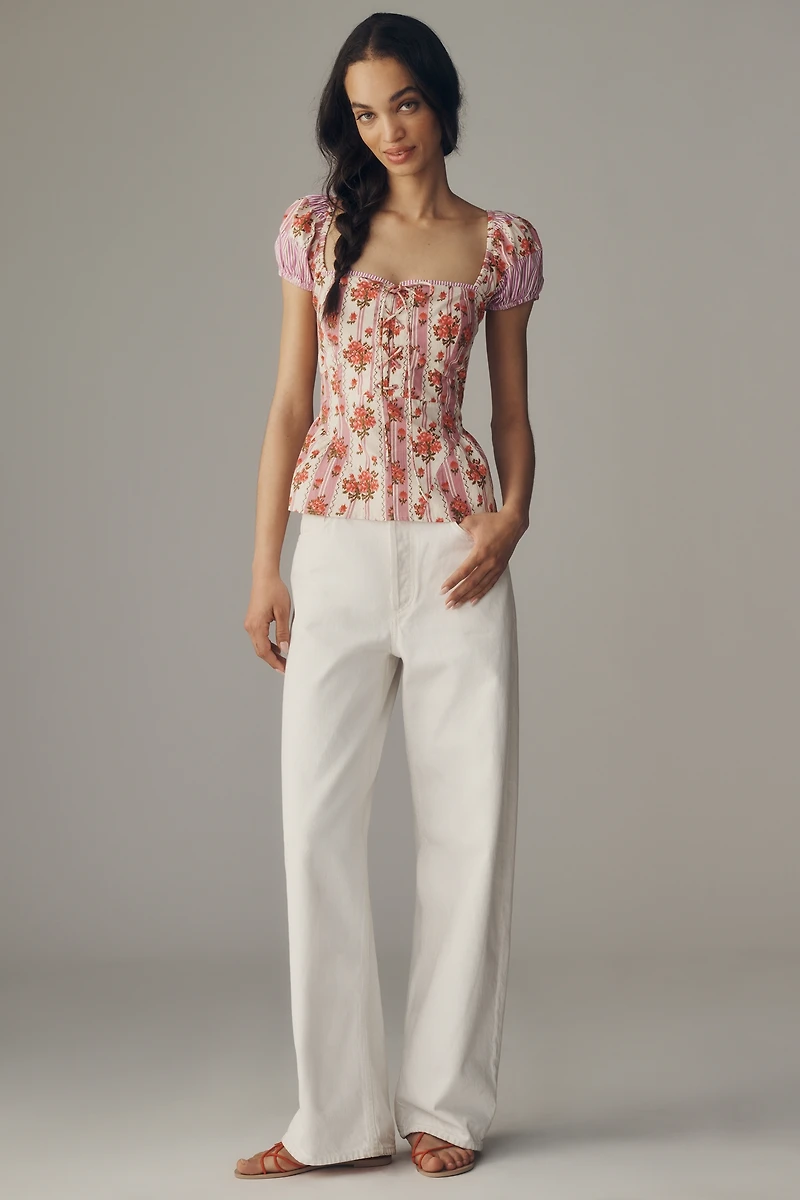 Maeve Waisted Puff-Sleeve Blouse