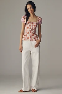 Maeve Waisted Puff-Sleeve Blouse