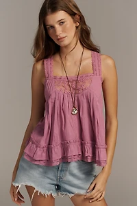 By Anthropologie 100% Cotton Sleeveless Crochet Swing Top