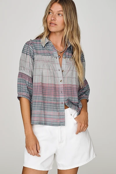 Pilcro Evelyn 100% Cotton Puff-Sleeve Blouse