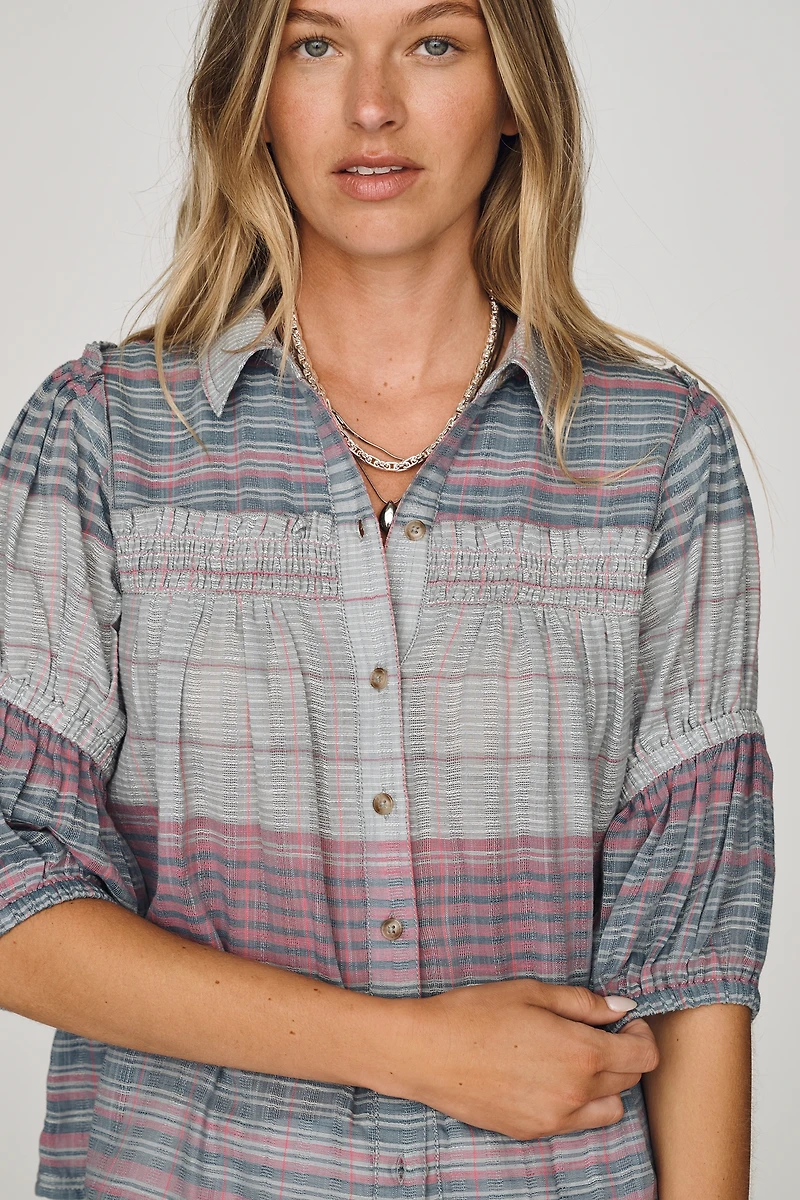 Pilcro Evelyn 100% Cotton Puff-Sleeve Blouse