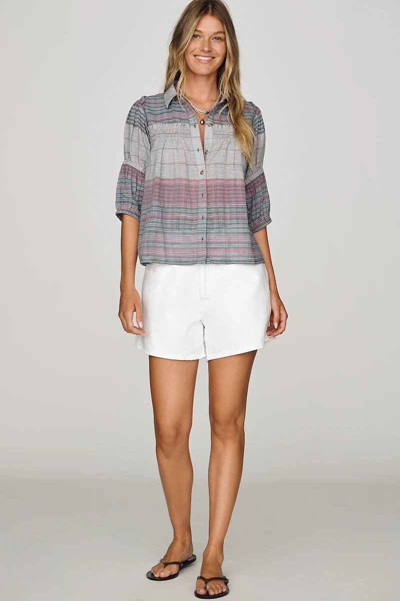 Pilcro Evelyn 100% Cotton Puff-Sleeve Blouse
