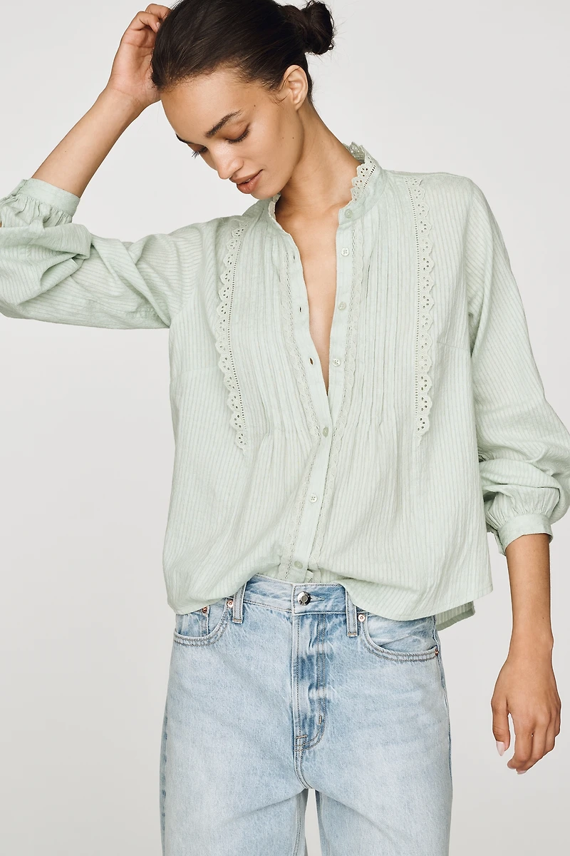 By Anthropologie Cotton Lace Buttondown Blouse