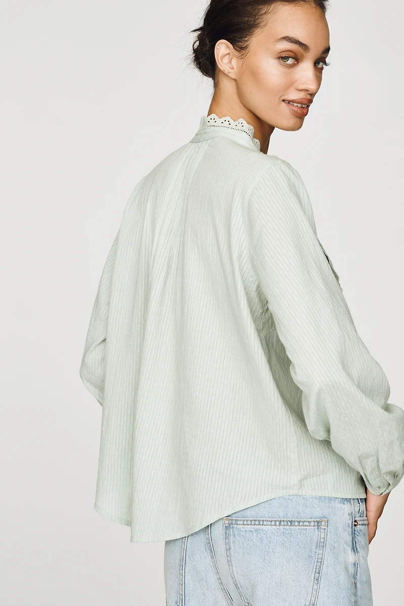By Anthropologie Cotton Lace Buttondown Blouse