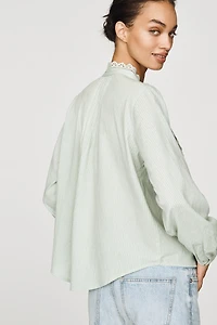 By Anthropologie Cotton Lace Buttondown Blouse