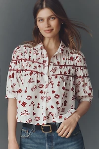 The Leandra Flocked Shirred Yoke Blouse by Maeve