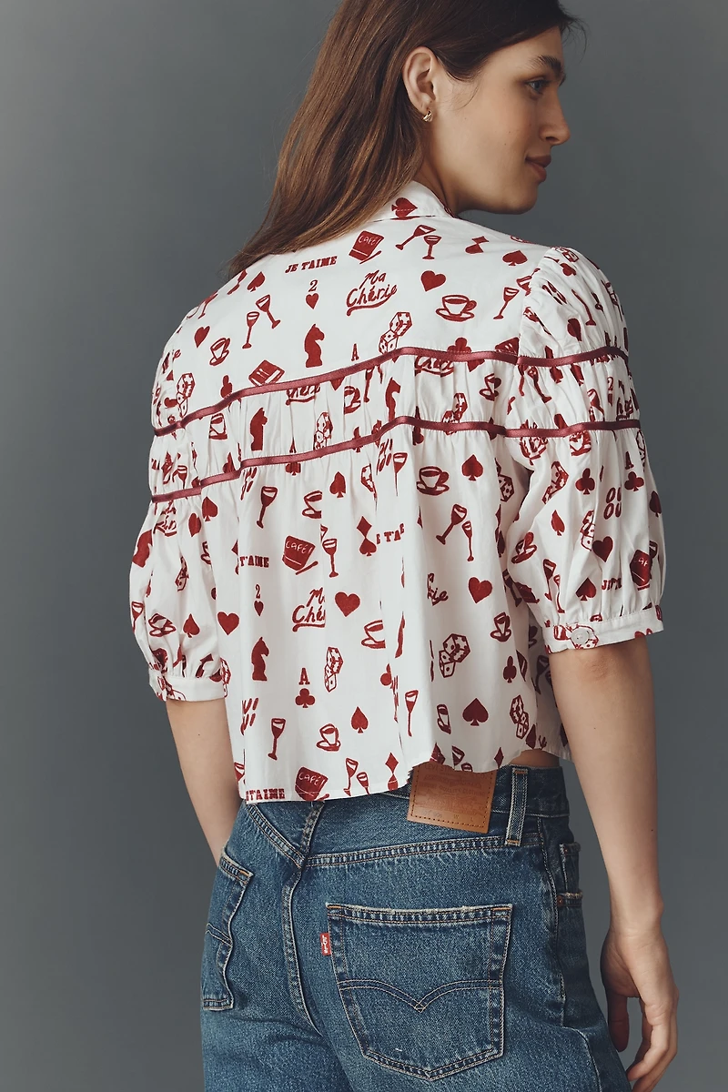 The Leandra Flocked Shirred Yoke Blouse by Maeve