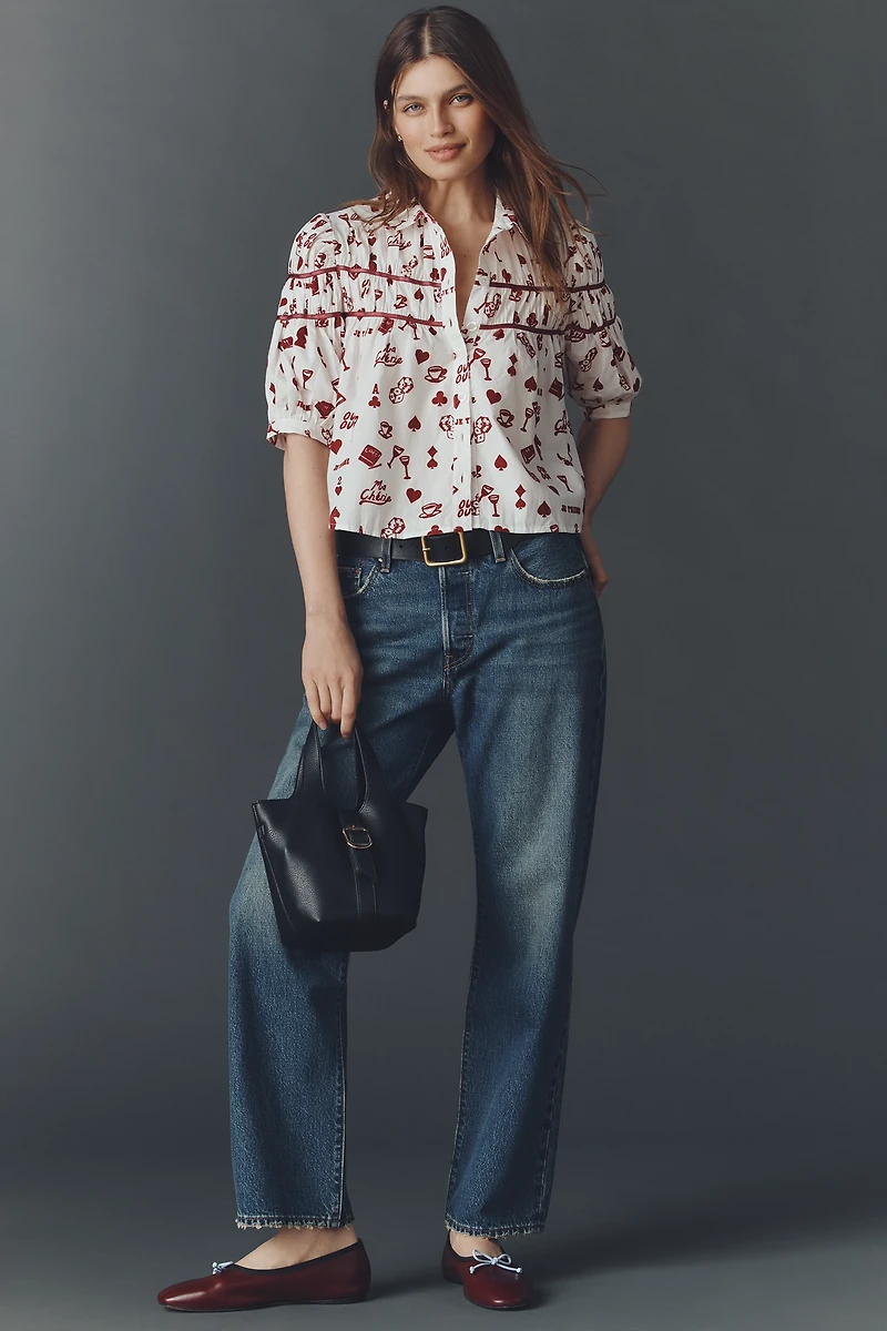 The Leandra Flocked Shirred Yoke Blouse by Maeve